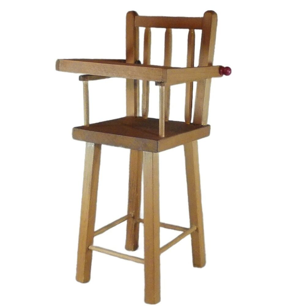 Handmade Wooden Doll High Chair 18" Tall with Pullover Tray Rustic